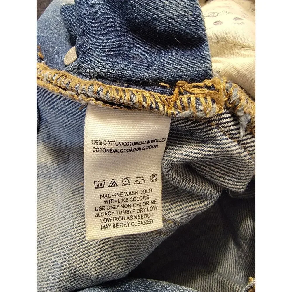 Free People Baggy BF Denim Overalls SZ 24 Boyfriend Distressed Drapey OB 898204
